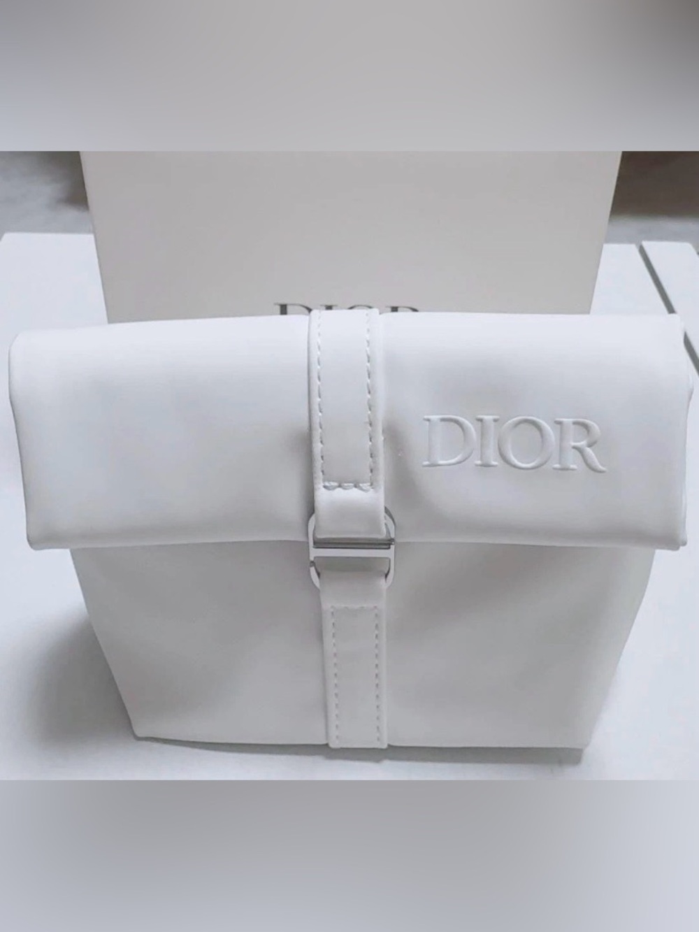 DIOR BEAUTY White Roll Top Cosmetic Pouch, Silver CD Hardware, NIB 2026